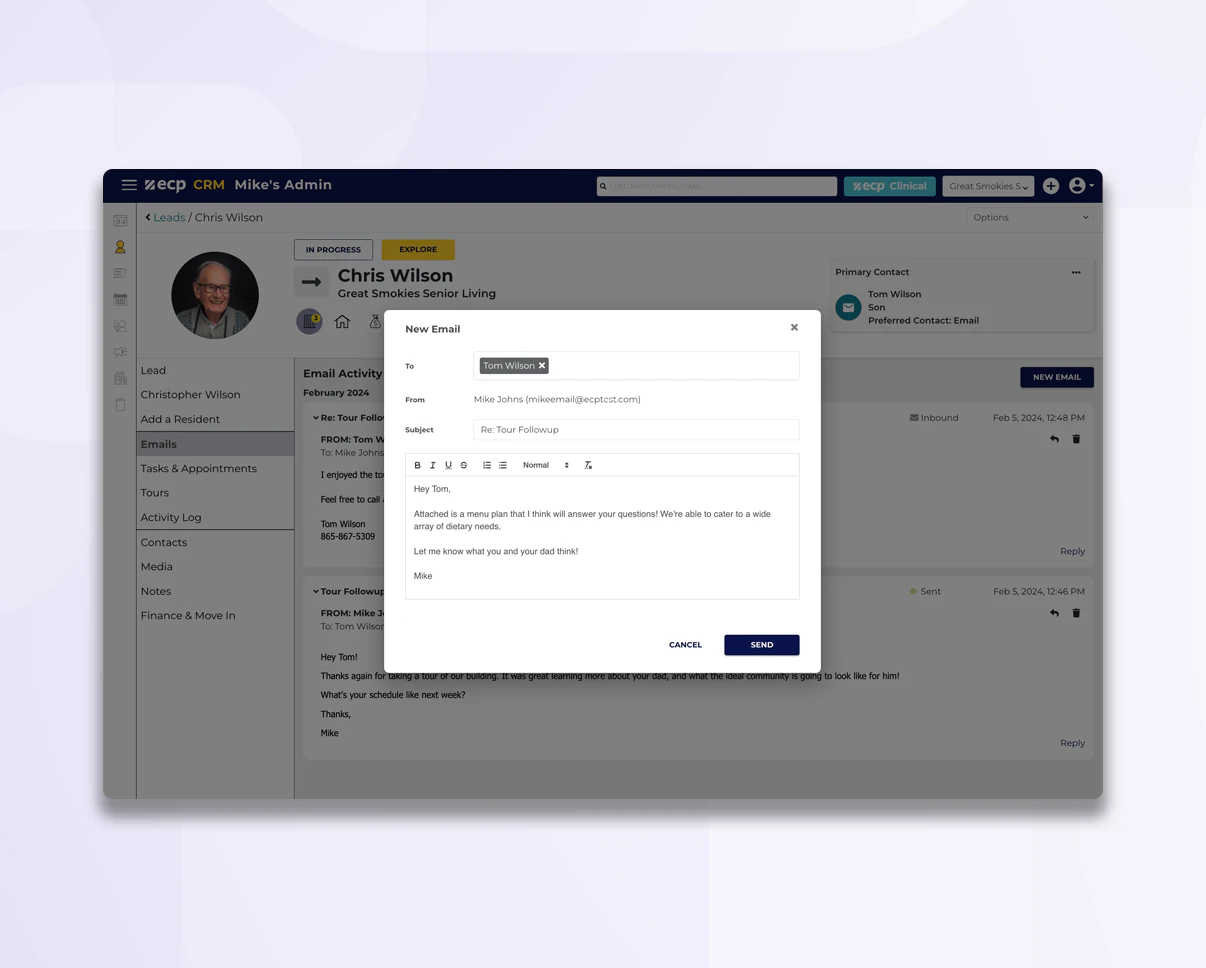 screenshot of ECP CRM